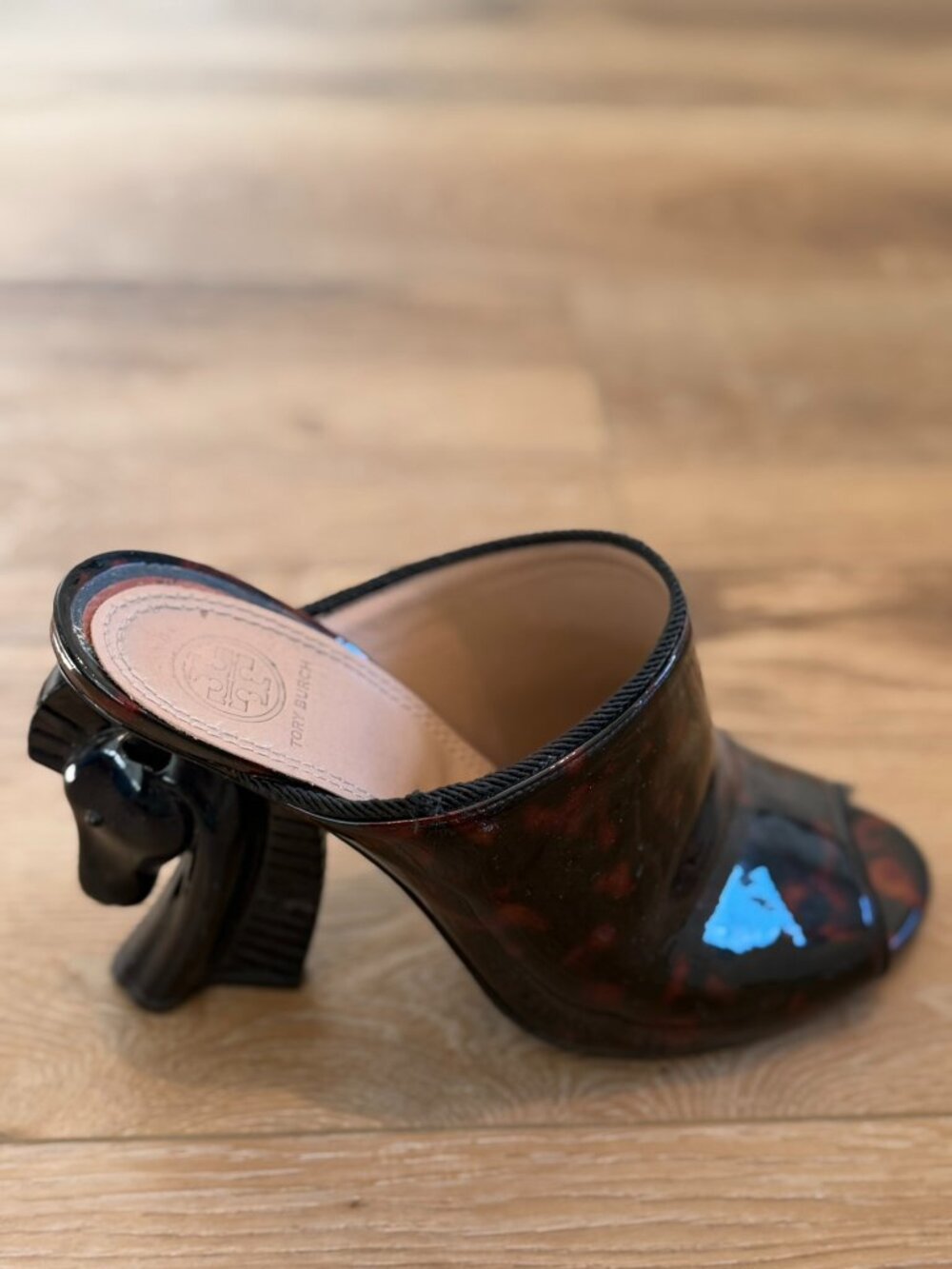 Tory Burch Barton Horse Heel Slides - Tortoiseshell Patent Leather - Size 9.5 - Picture 11 of 11